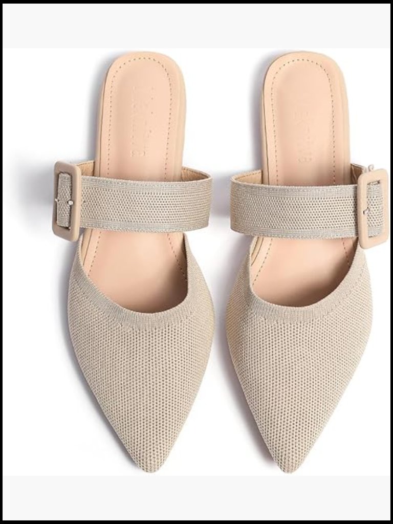 Pointed Toe Mules Flats Knit Fabric Memory Foam Insole Adjustable Width Boho